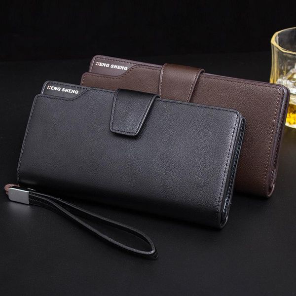 

2021 men wallets long man purse wallet male clutch leather zipper wallet men business male coin bag, Red;black
