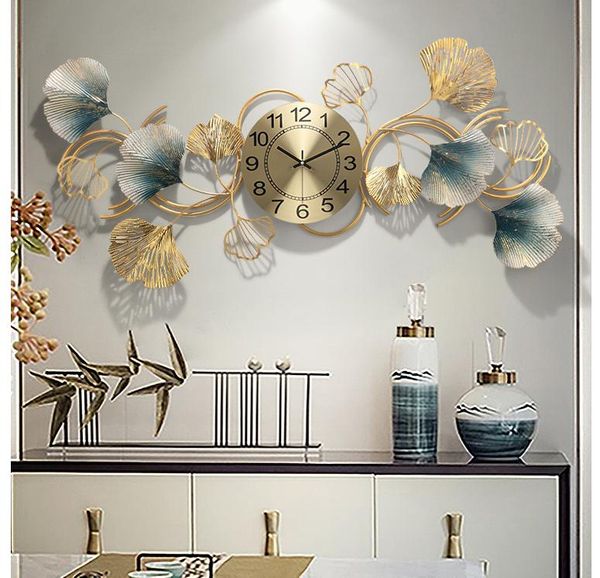 

new chinese fashion living room luxury ginkgo leaf 3d wall degital clock modern design creative art wall decoration home