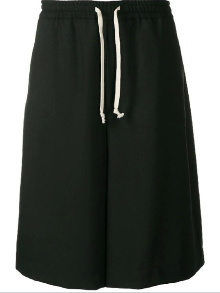 

men's shorts wide leg pants straight skirt summer black elastic waist white rope design fashion trend wear, White;black
