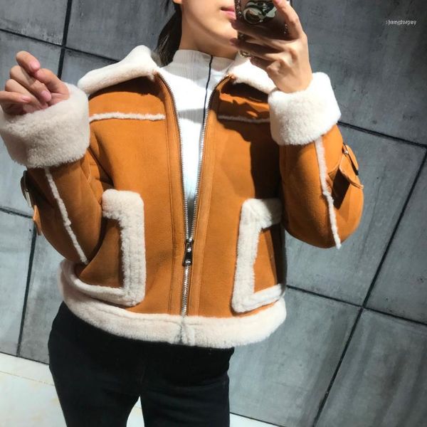 

lady suede leather jacket women shearling quality suede1, Black