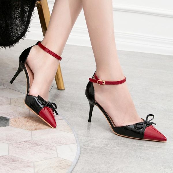 

dress shoes women's fashion high heels ladies color panel ankle strap pumps kitten heel elegant sandals summer pu 3-color 2021, Black