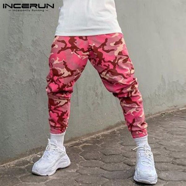 

men's pants 2021 men casual elastic waist joggers streetwear camouflage printed pockets fashion trousers workout pantalon incerun, Black