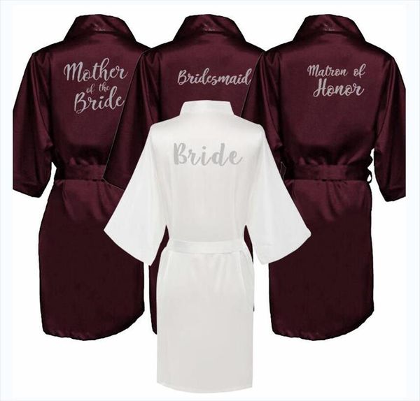 

burgundy bride bridesmaid robe womens sleepwears mother sister of the wedding bathrobe kimono satin robes 001, Black;red