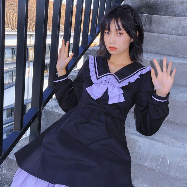 

spring and autumn dress long students slimming in mujer fashion fairy btf3, Black;gray