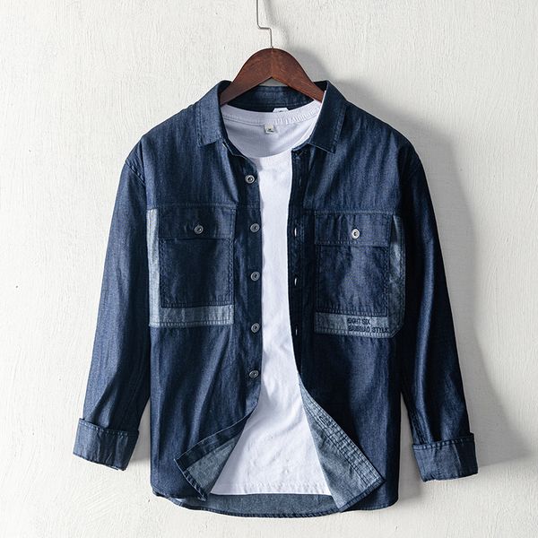 

2021 100% cotton spring new denim shirt brand blue shirts for men comfortable casual men's clothes camisa chemise overhemd 7xfx, White