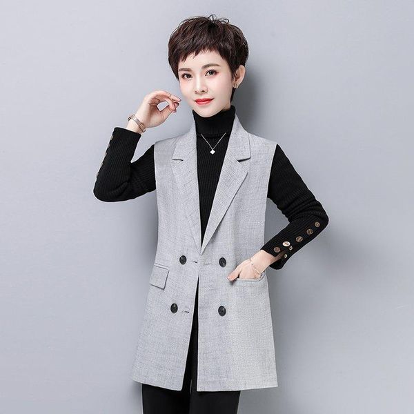 

women's vests spring autumn sleeveless jacket long suit vest women slim blazer coat waistcoat office lady elegant, Black;white
