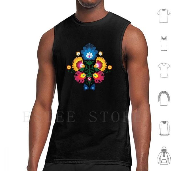 

men' tank folk pattern from lowicz vest cotton black flowers art poland polish polski polska, White;black
