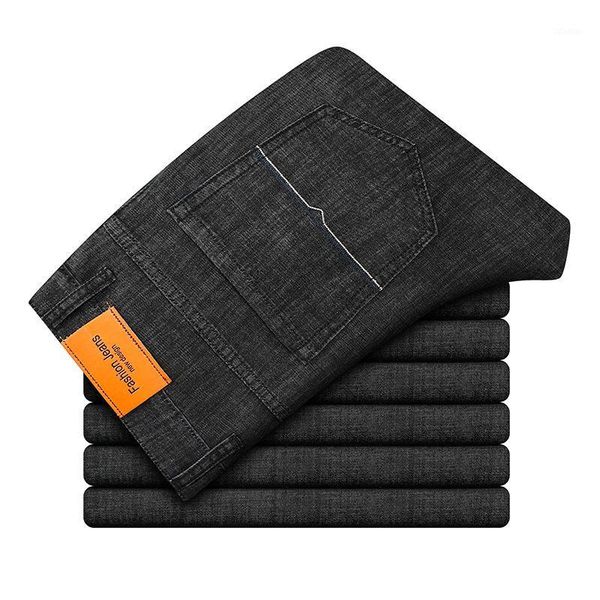 

men's jeans summer classic style black thin straight-leg business fashion casual stretch denim pants male brand trousers, Blue
