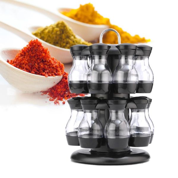 

storage bottles & jars 6/16pcs rotating cruet condiment seasoning set for spices pepper holder sprays salt shakers kitchen rack