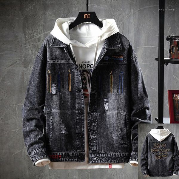 

men's jackets fashion clothing 2021 cowboy youth male autumn korean student embroidered letter men denim jacket luxury top, Black;brown