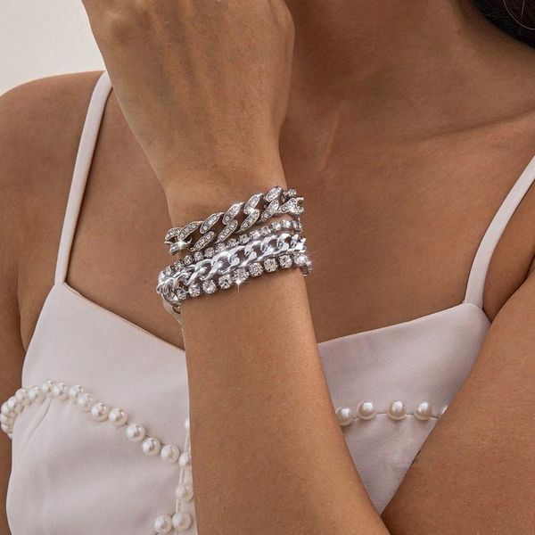 

link, chain fashion personality punk cuban bracelet jewelry four-piece set & link bracelets for men and women, Black