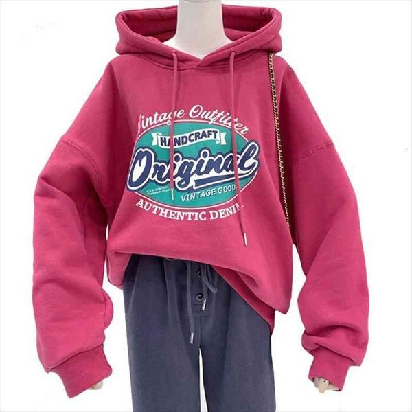 

loose plus velvet korean fashion women hoodie harajuku letters print oniginae rose red lady sweatshirt winter pullover female, Black