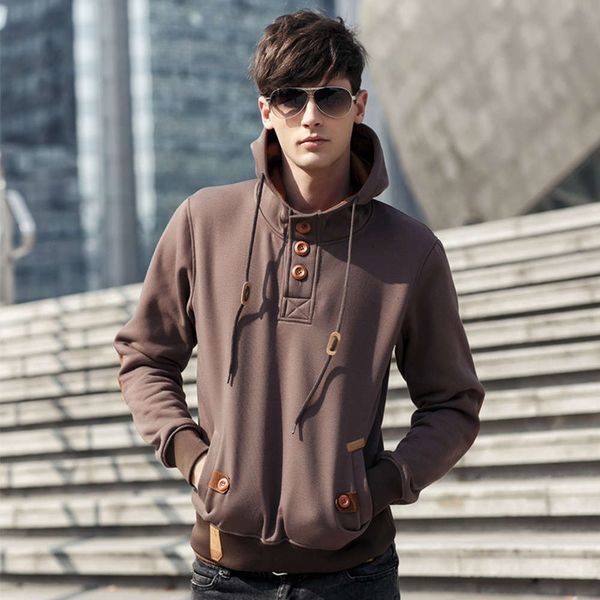 

sports hooded pullover autumn and winter jacket solid color coat hoodie fashion men's sweater, Black