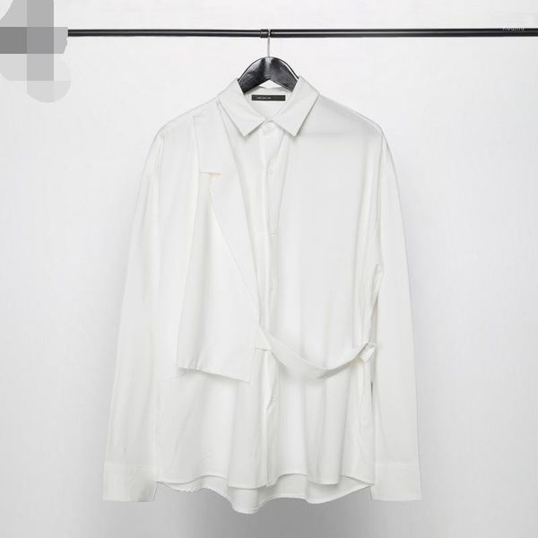 

men's casual shirts spring and autumn lapel solid color literary personality stereoscopic cutting irregular stitching long-sleeve white, White;black