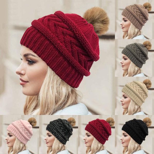 

beanies womens beanie hat winter warm wool cuff crochet knitting thick cap solid skull hats for female outdoor