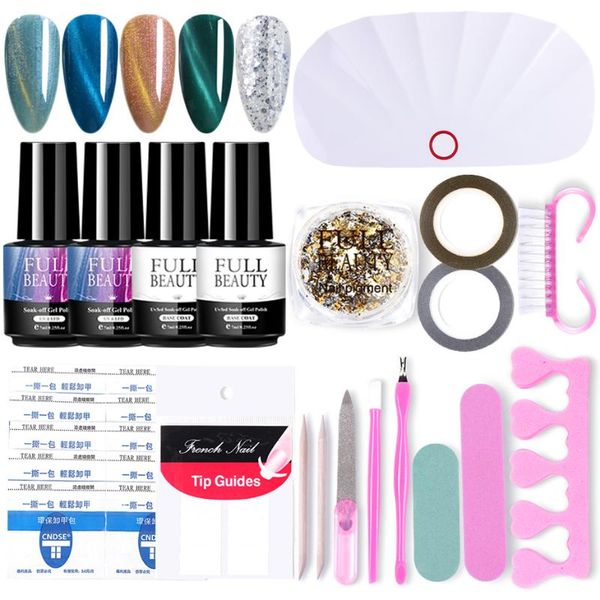 

nail art kits uv led lamp dryer set gel polish varnish kit cuticle pusher rubber pressure pen gold silver glitter powder dust ji1576