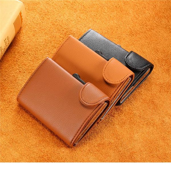 

bycobecy aluminum credit card holder metal with rfid blocking slim credit card case wallet for men women pu leath qylzkr