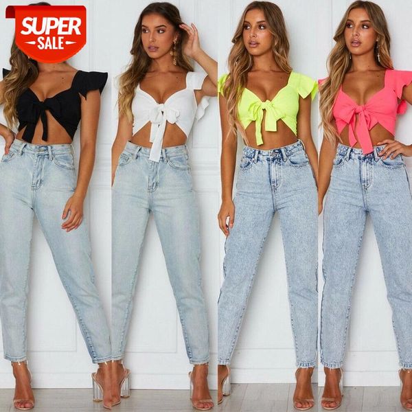 

hirigin 2019 brand new summer uk women ladies girl solid short sleeve crop front knot tie casual plain blouse shirt #t25i, White