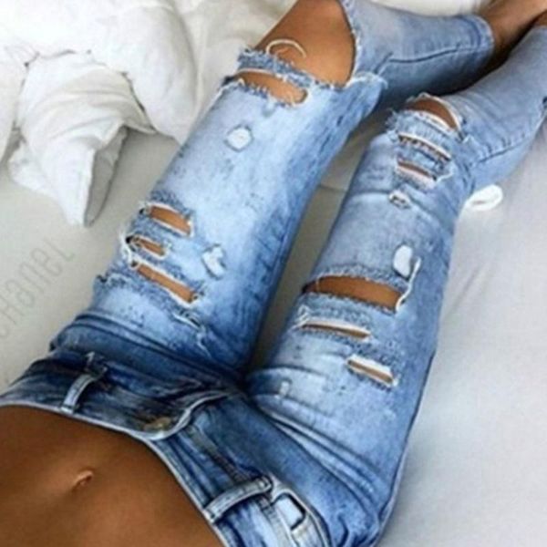 

cotton skinny ripped boyfriend summer fall jeans slim 2021 jeans women pencil waist new denim long casual streetwear high pants, Blue