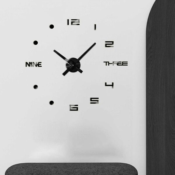 

modern home wall clock office stickers decoration 3d frameless battery powered acrylic round bedroom pointer digital diy silent