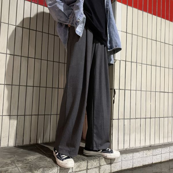 

2021 new men's loose leisure cotton casual tide wide leg black trousers active elastic hip hop suit pants grey sweatpants 7xrh