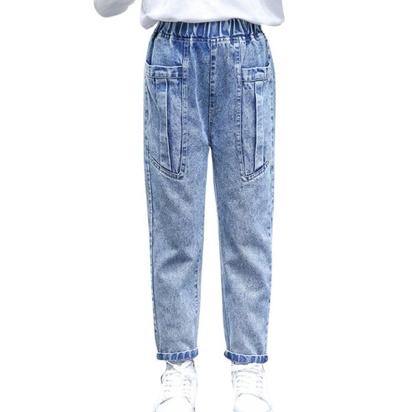 

jeans girl solid color girls denim pants spring autumn kids casual style clothes for 6 8 10 12 14, Blue