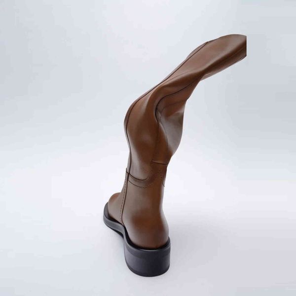 

boots qutaa 2022 za women knee high full cow leather med heels woman ins office lady motorcycle long winter shoes za 34-40 xhda, Black