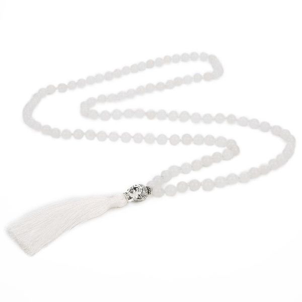 

pendant necklaces shinus boho 8mm 6mm pink crystal buddha head long tassel 108 mala beads necklace handmade knotted simple Â jewelry, Silver