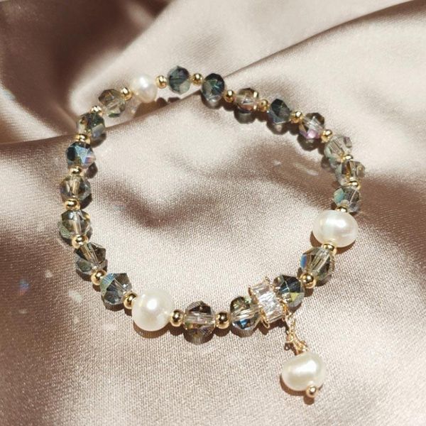 

link, chain faceted crystal bracelet female style beaded fashionable temperament exquisite pearl, Black