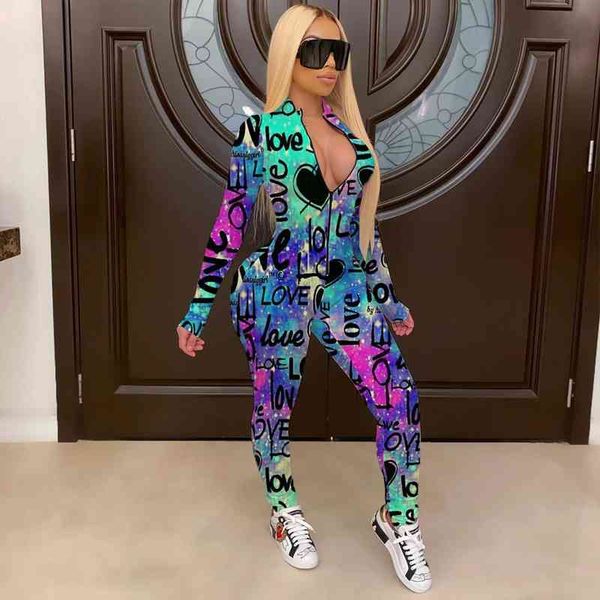 

aesthetic letter printed bodycon long sleeve jumpsuit one piece club outfits for women overalls trendy clothing, Black;white
