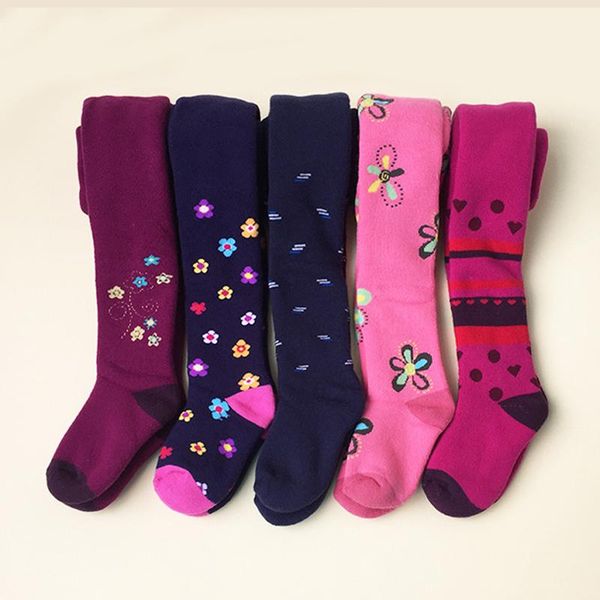 

footies 2pcs/lot baby girl tights winter thicken printed children pantyhose stockings girls knee high flower kids pattern, Blue