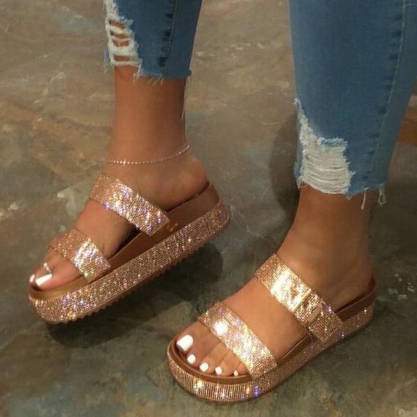 

sandals summer beach bling crystal rome ladies rhinestone platform mixed color cutouts wedges women shoes 2021, Black