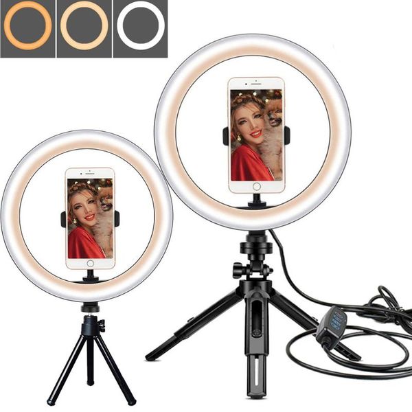 

26cm ringlight youtube live with tripod led pgraphy makeup lighting selfie ring light dimmable fill lamp phone trepied stand