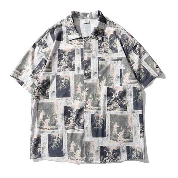 

women's blouses & shirts harajuku print oversized man's blouse hip hop streetwear hawaiian holiday beach style womens and summer, White