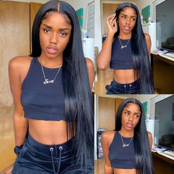 

lace wigs 30 inch straight front wig 100% human hair 13x6x1 deep part brazilian remy, Black;brown