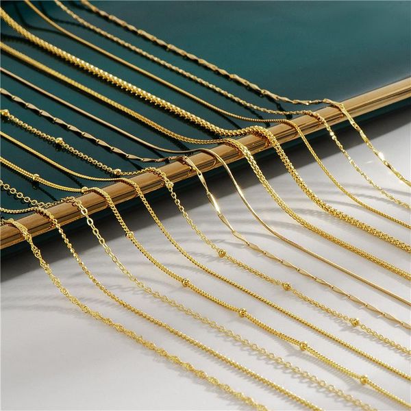 

chains mixed style 100% 925 sterling silver initial necklace for women snake o shape beads link chain gold jewelry accessories 40/45cm