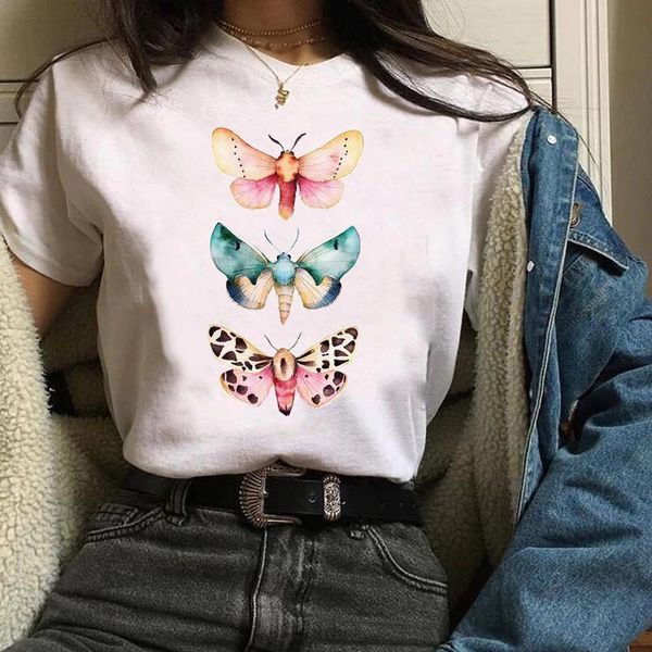 

women print clothes graphic butterfly printing casual mujer camisetas ladies lady tees female t shirt womens t-shirt, White