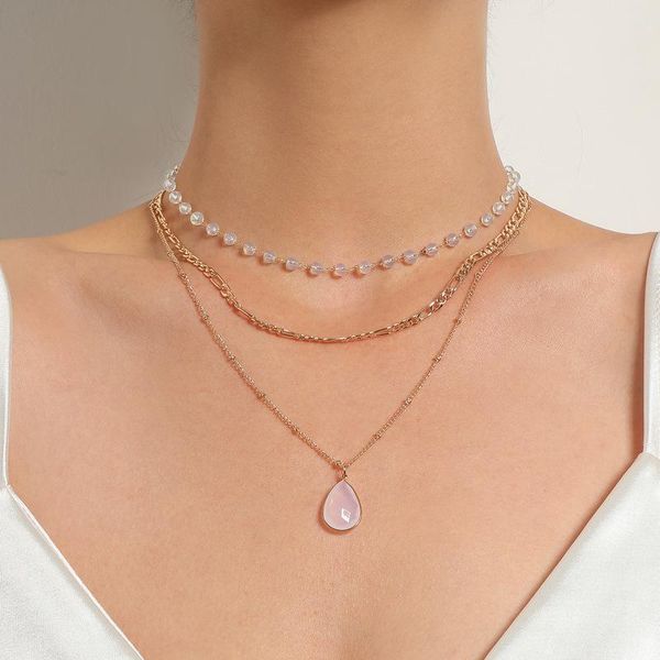 

pendant necklaces vintage multilayer choker water drop crystal chain necklace for women boho gold silver color collar fashion jewelry gift
