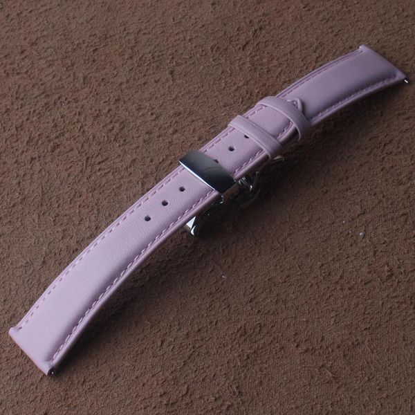 

watch bands smooth genuine leather watchband 12 14 16 18 19 20mm pink breathable calfskin strap butterfly buckle silver for brand ladys, Black;brown