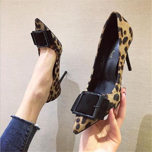 

dress shoes high heels women pumps flock leopard black buckle print stilettos 9cm 6cm party heeled designer plus big size