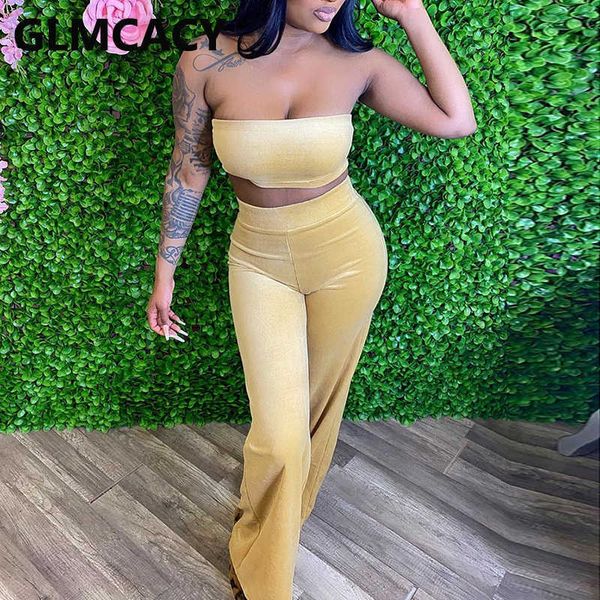 

two piece chic streetwear suits tube & casual pants set 210702, White