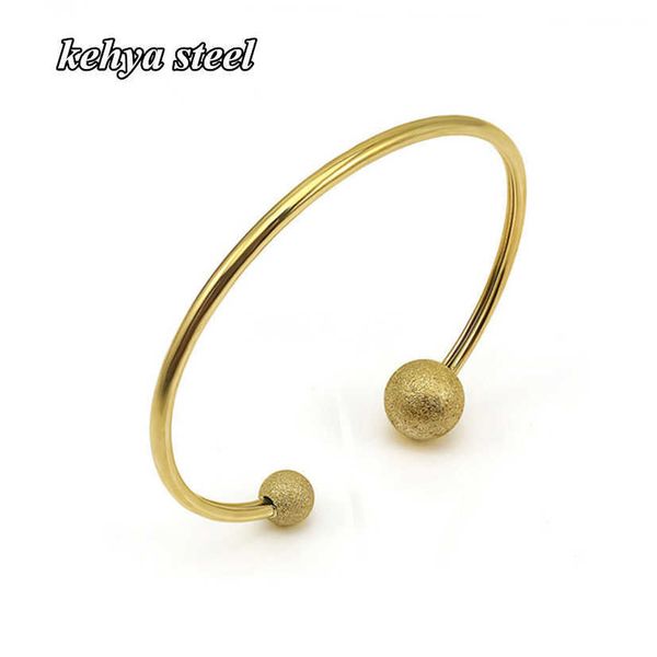 

cuff bracelet for women stainless steel antique bangles round ball gold color women jewelry christmas present q0717, Black