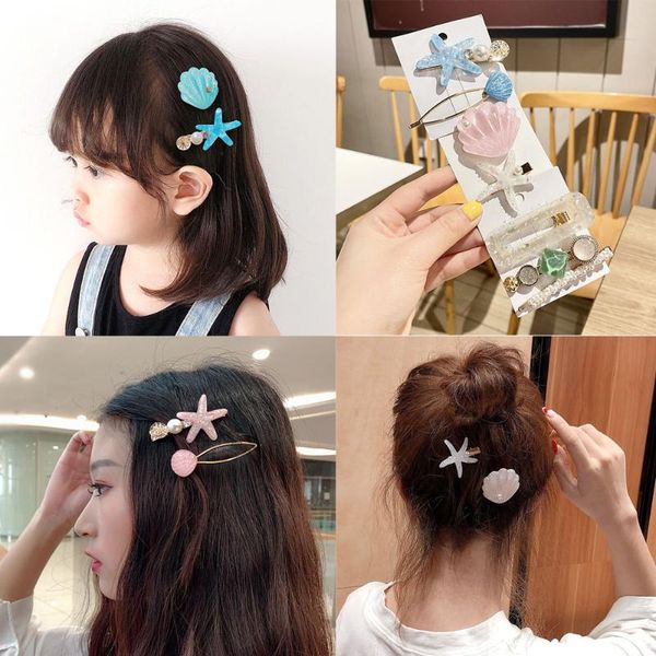

hair accessories trend acetic acid shell starfish hairpin for girls women combination cute bangs clip ocean style headdress, Slivery;white