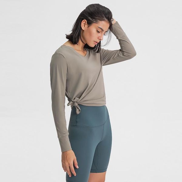 

yoga outfits just a tie fitness workout long sleeve shirts women naked feel relaxed fit training exercise sport, White;red