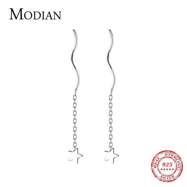 

minimalism stars long chain drop earrings 925 sterling silver jewelry for women wedding aanniversary statement 210707