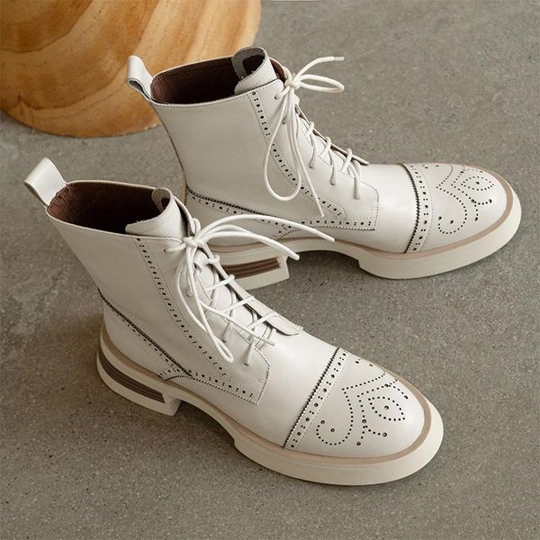 

boots women brogue booties classics style ladies designer shoes lace-up for cowhide quality ankle botas, Black