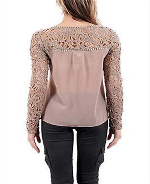 

long sleeve spring chiffon womens blouses hollow out lace blusas plus size  xxl, White