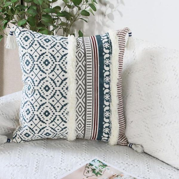 

pillow case bohemian tufted pillowcases cushion cover geometric with tassels for sofa decor pillowcase