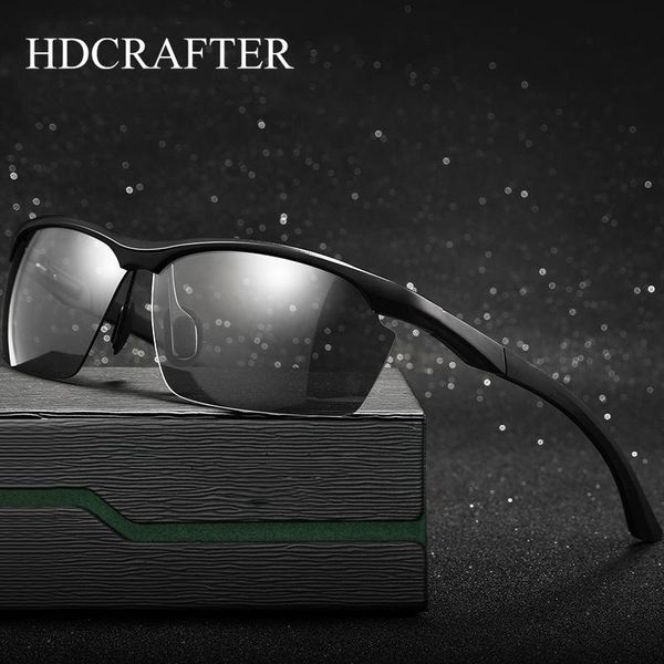 Óculos de sol hdcrafter marca design sem aro pochromic homens polarizados alumínio magnésio condução óculos uv400 oculos287h