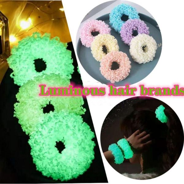 

hair accessories fashion girls women luminous colorful headwear plush headband elastic scrunchies ponytail band, Slivery;white
